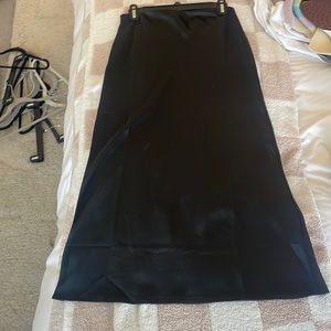MNGO black midi silk skirt